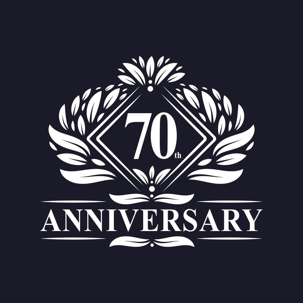 Logo dell'anniversario di 70 anni, logo floreale di lusso per il 70° anniversario. vettore