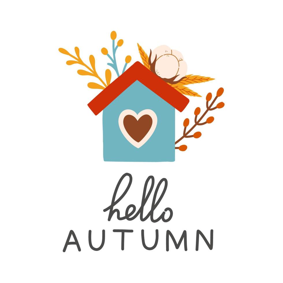 ciao autunno birdhouse stagione autunnale elementi di illustrazione vettoriale