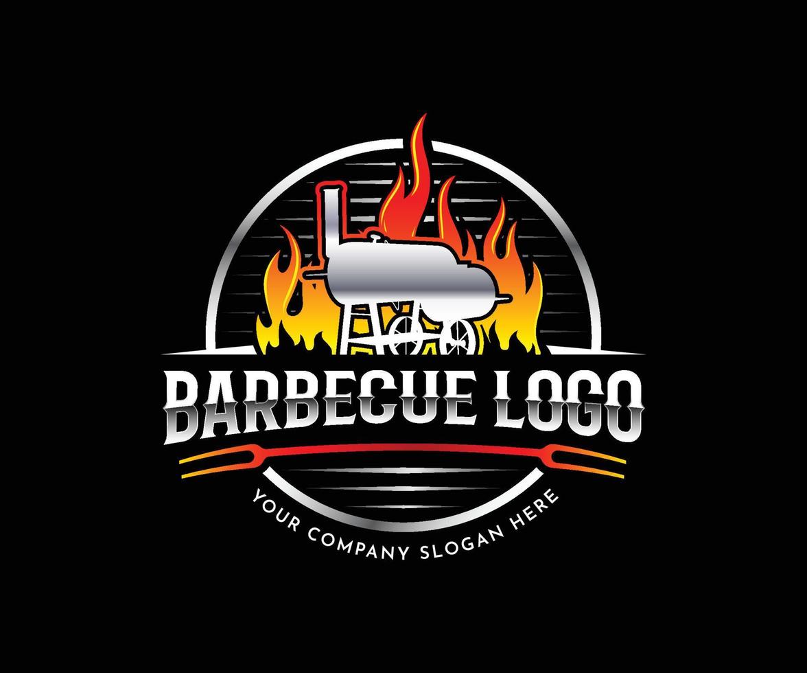 design del logo del barbecue grill. Griglia a carbone vettore