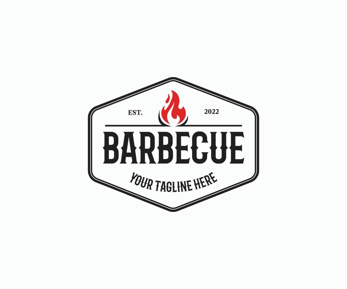 griglia vintage retrò, barbecue e fiamma per barbecue barbecue barbecue logo design. vettore