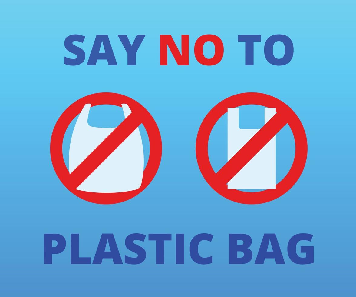 nessun segnale di avvertimento del sacchetto di plastica. dire no al sacchetto di plastica vettore