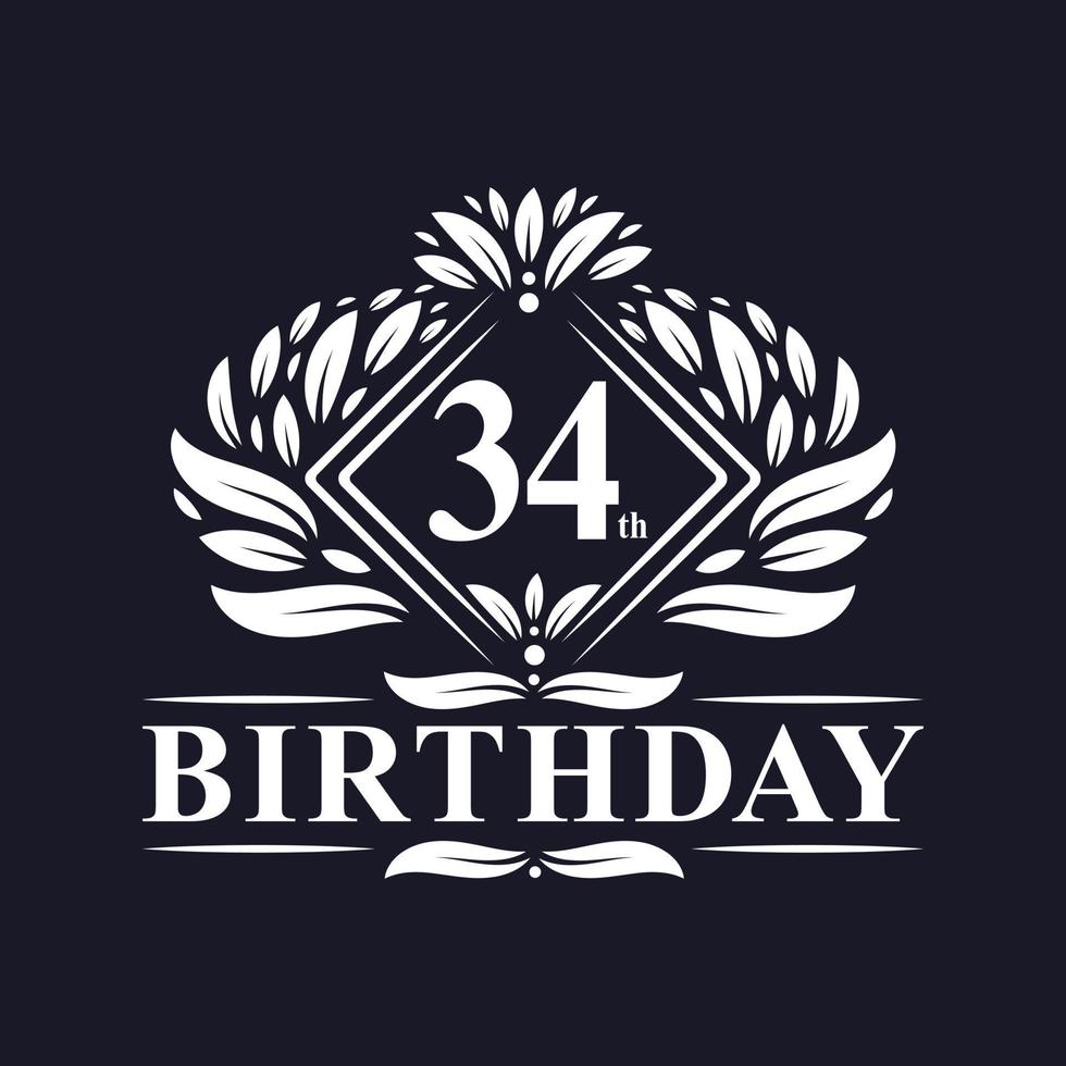 34 anni di logo di compleanno, celebrazione del 34° compleanno di lusso. vettore