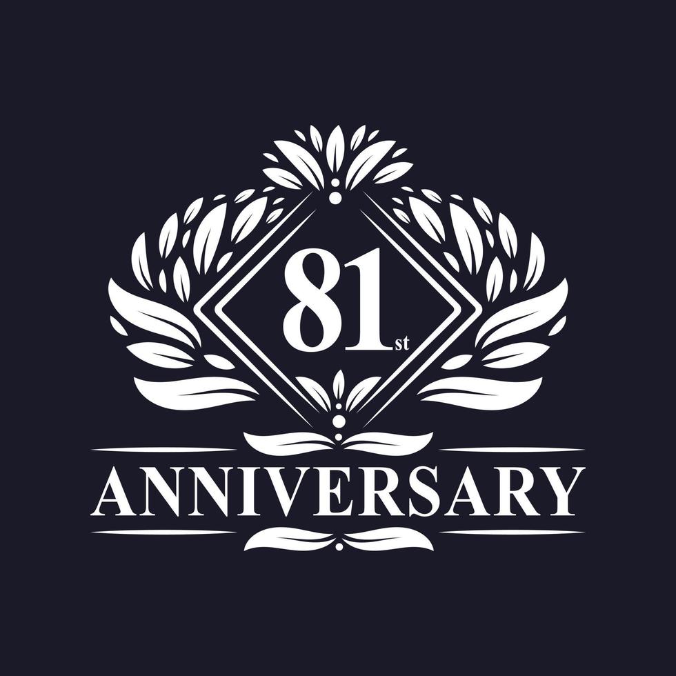 Logo dell'anniversario di 81 anni, logo floreale di lusso dell'81° anniversario. vettore