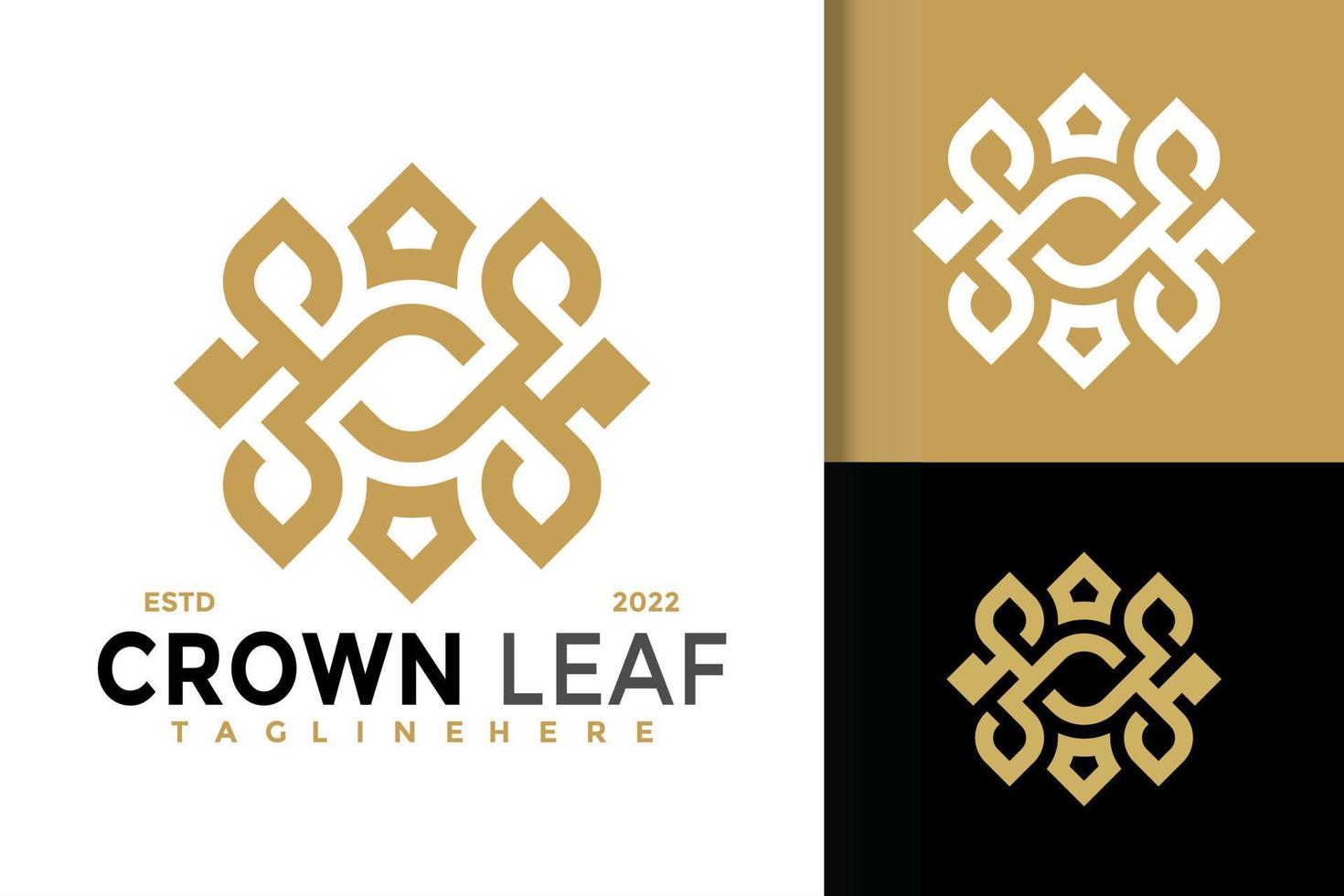 design del logo della foglia della corona di lusso, vettore dei loghi dell'identità del marchio, logo moderno, modello di illustrazione vettoriale dei disegni del logo