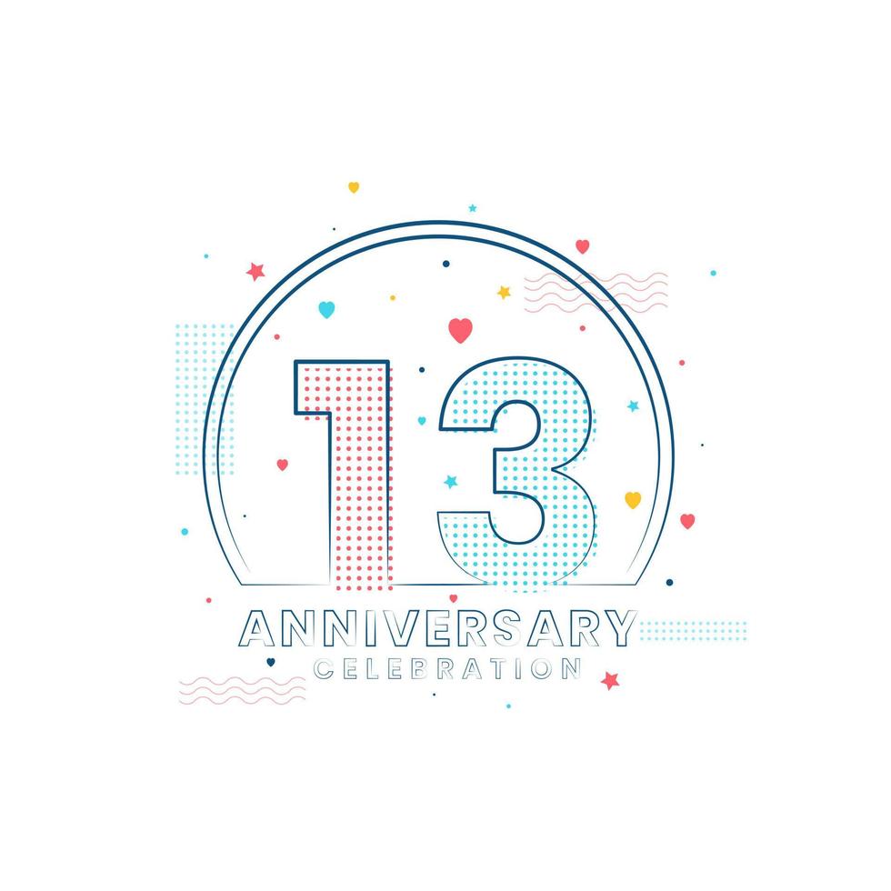 Celebrazione dell'anniversario di 13 anni, design moderno per 13 anni vettore