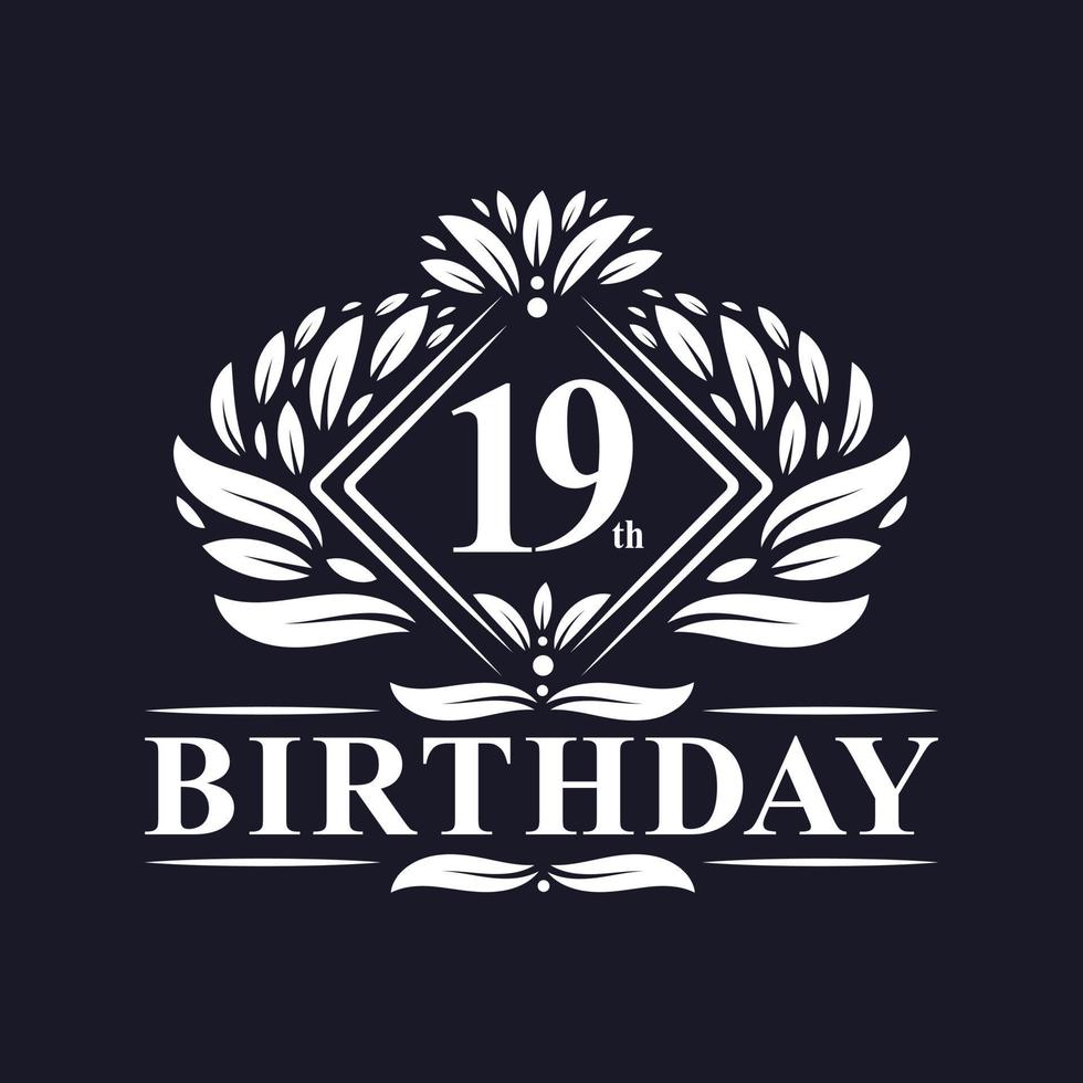 19 anni di logo di compleanno, celebrazione del 19° compleanno di lusso. vettore