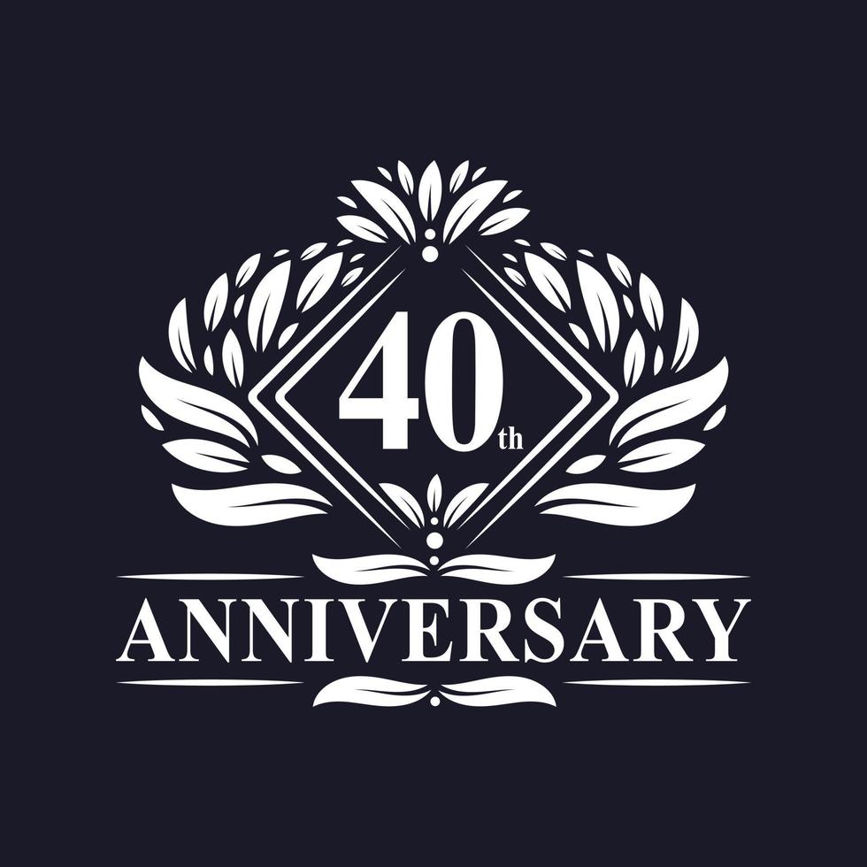 Logo dell'anniversario di 40 anni, logo floreale di lusso per il 40° anniversario. vettore