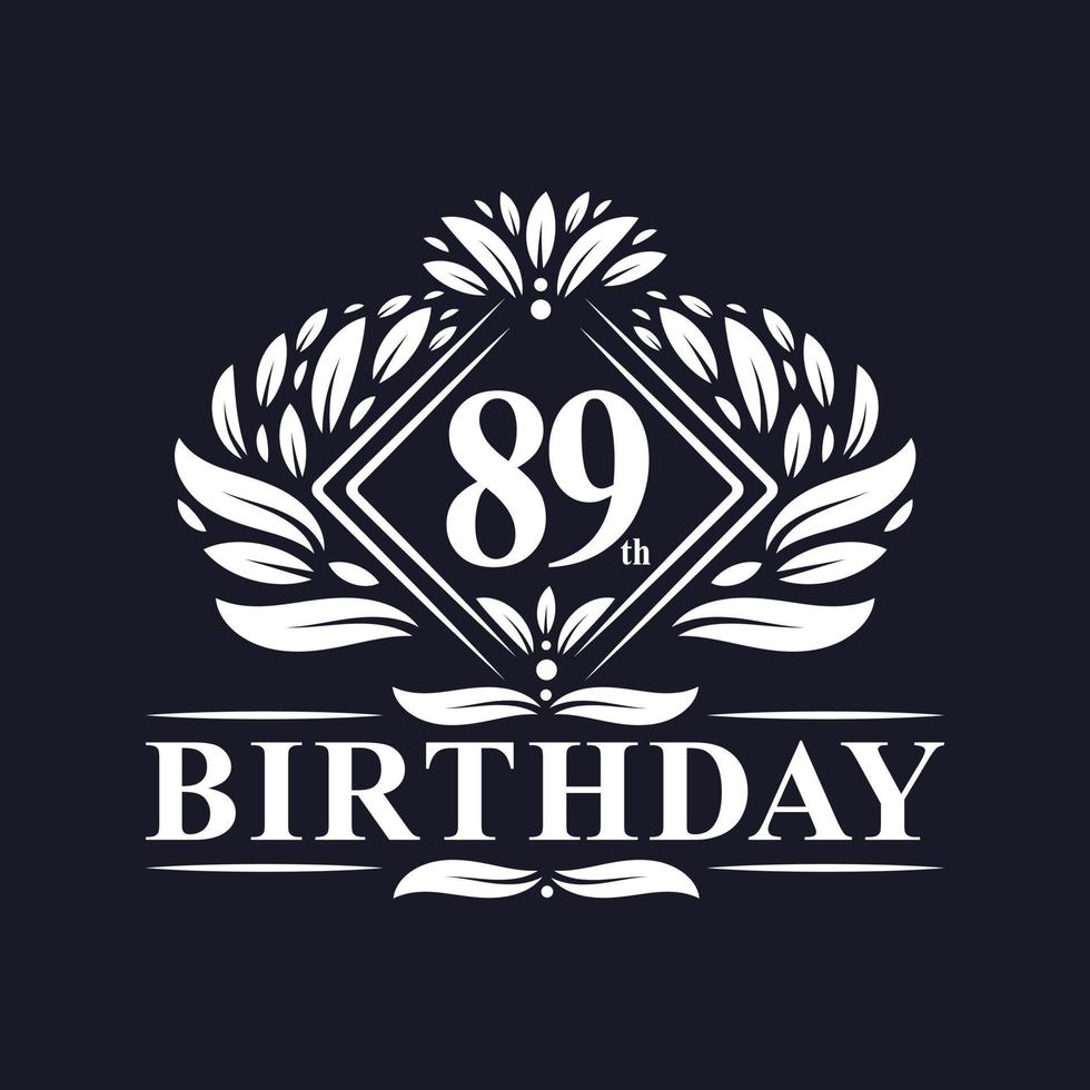 Logo di compleanno di 89 anni, celebrazione del 89° compleanno di lusso. vettore