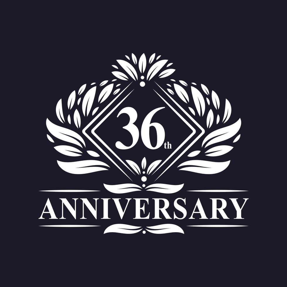 Logo dell'anniversario di 36 anni, logo floreale di lusso per il 36° anniversario. vettore