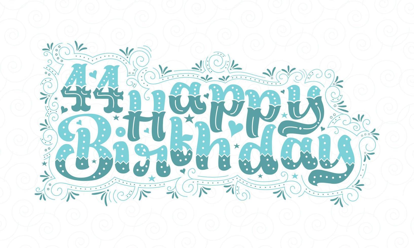 44 lettere di buon compleanno, 44 anni di bellissimo design tipografico con puntini, linee e foglie acqua. vettore