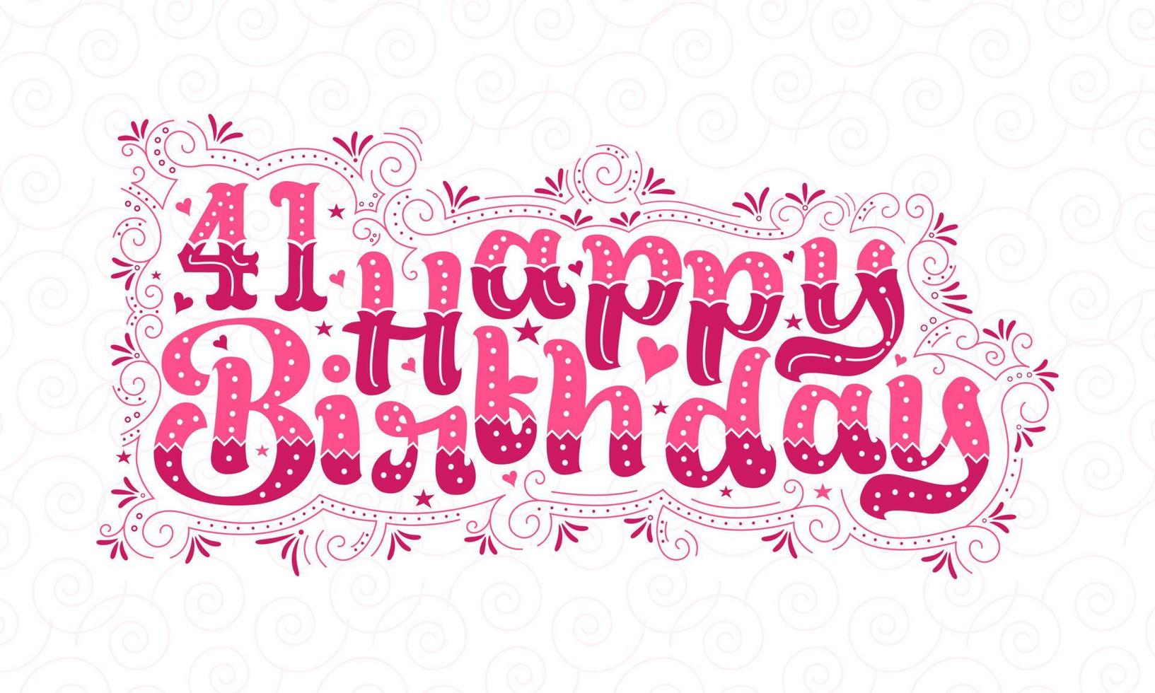 41a scritta di buon compleanno, 41 anni di bellissimo design tipografico con punti rosa, linee e foglie. vettore