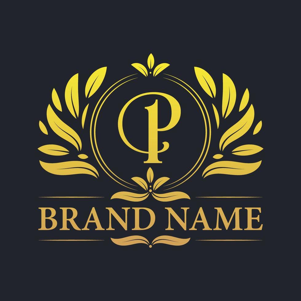 design vintage di lusso dorato p lettera logo design. vettore