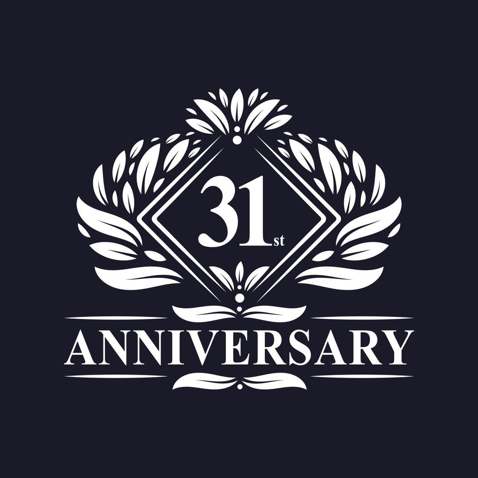 Logo dell'anniversario di 31 anni, logo floreale di lusso per il 31° anniversario. vettore