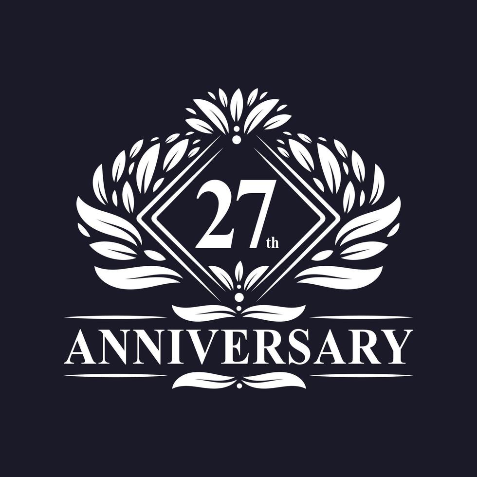 Logo dell'anniversario di 27 anni, logo floreale di lusso per il 27° anniversario. vettore