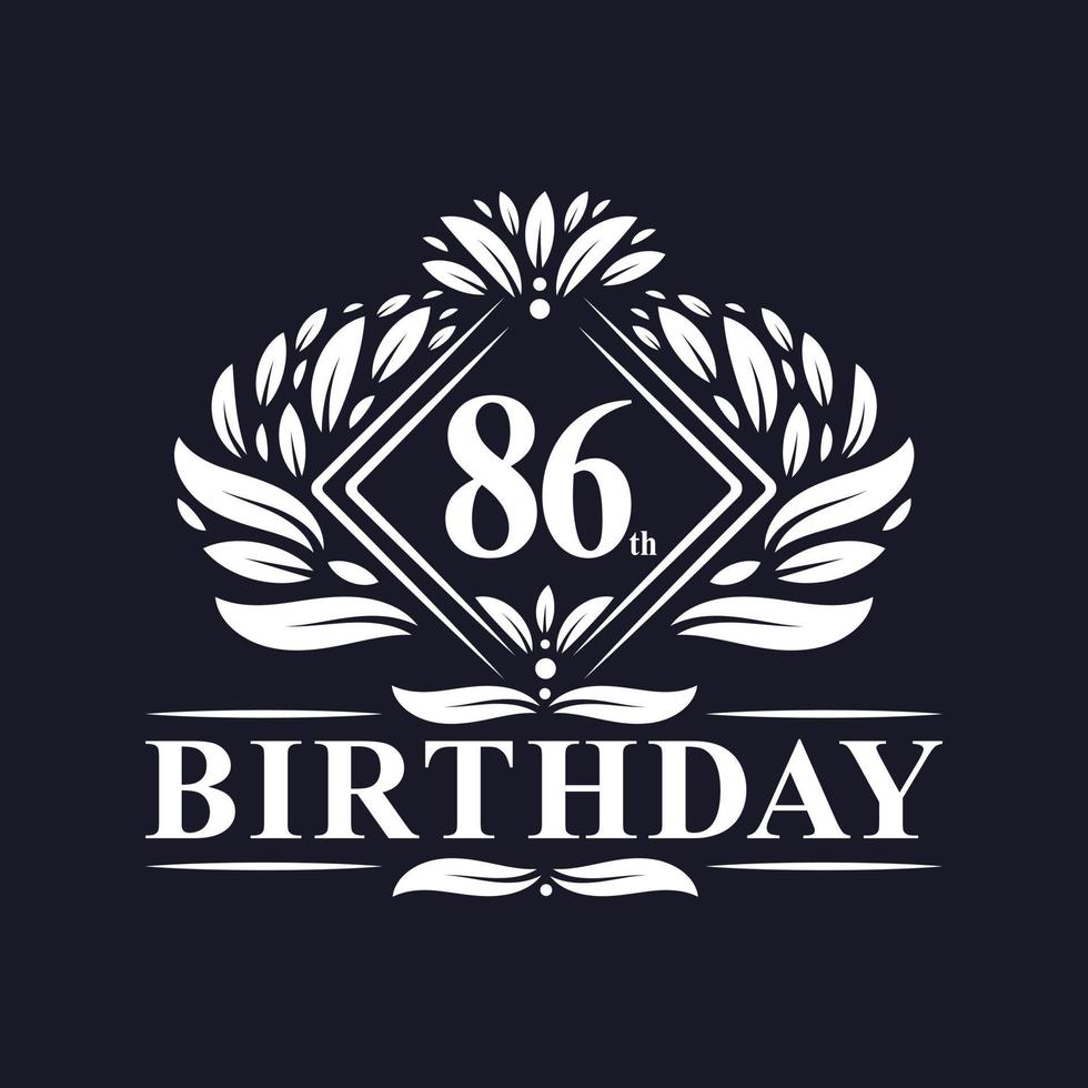 Logo di compleanno di 86 anni, celebrazione del 86° compleanno di lusso. vettore