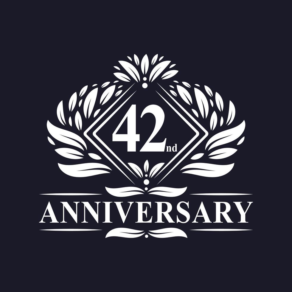 Logo dell'anniversario di 42 anni, logo floreale di lusso per il 42° anniversario. vettore