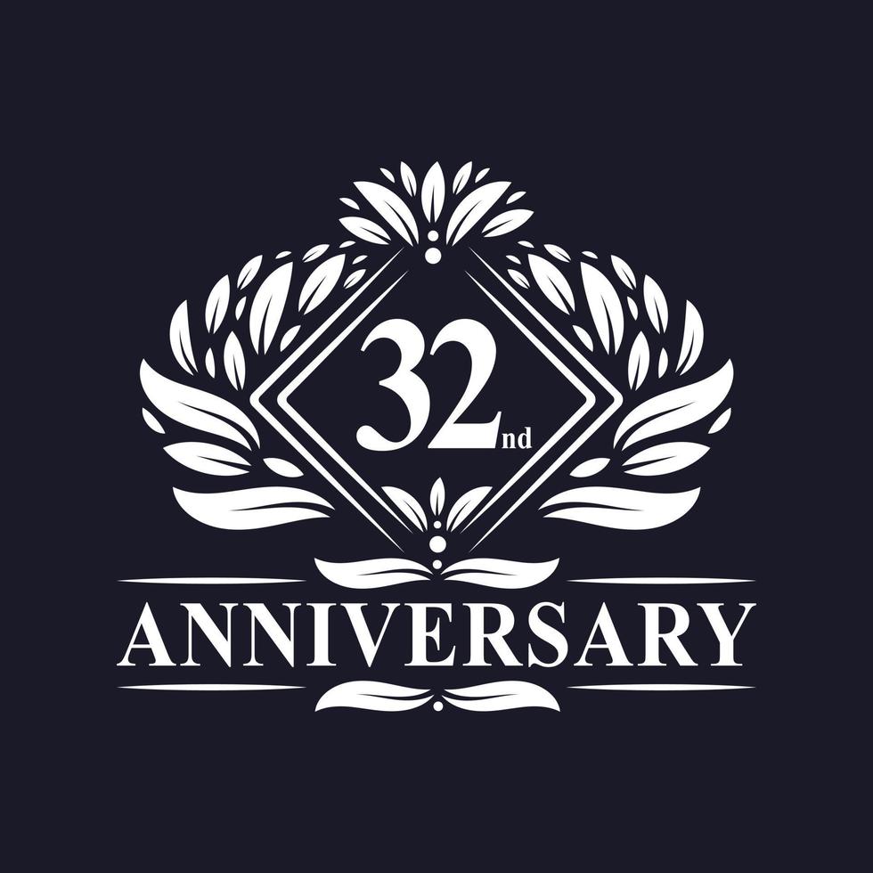 Logo dell'anniversario di 32 anni, logo floreale di lusso per il 32° anniversario. vettore