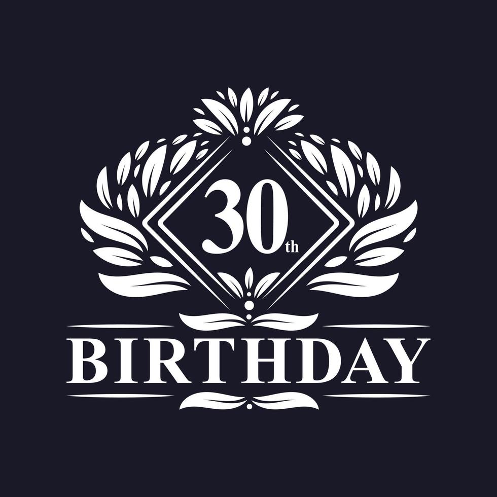 30 anni di logo di compleanno, celebrazione del 30° compleanno di lusso. vettore