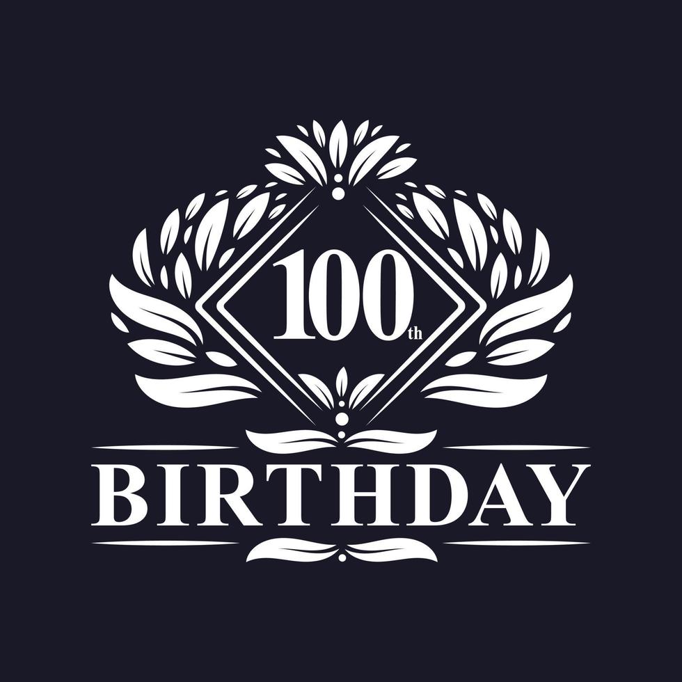 100 anni di logo di compleanno, celebrazione del 100° compleanno di lusso. vettore