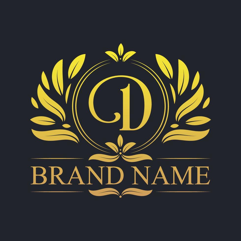 design del logo della lettera d d'oro di lusso vintage. vettore