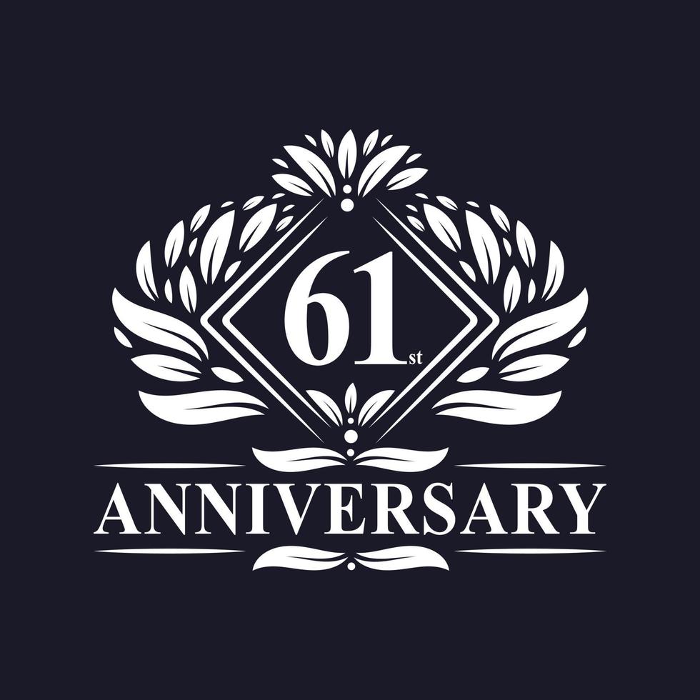 Logo dell'anniversario di 61 anni, logo floreale di lusso per il 61° anniversario. vettore