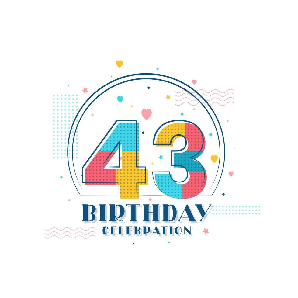 43 feste di compleanno, design moderno per 43 anni vettore