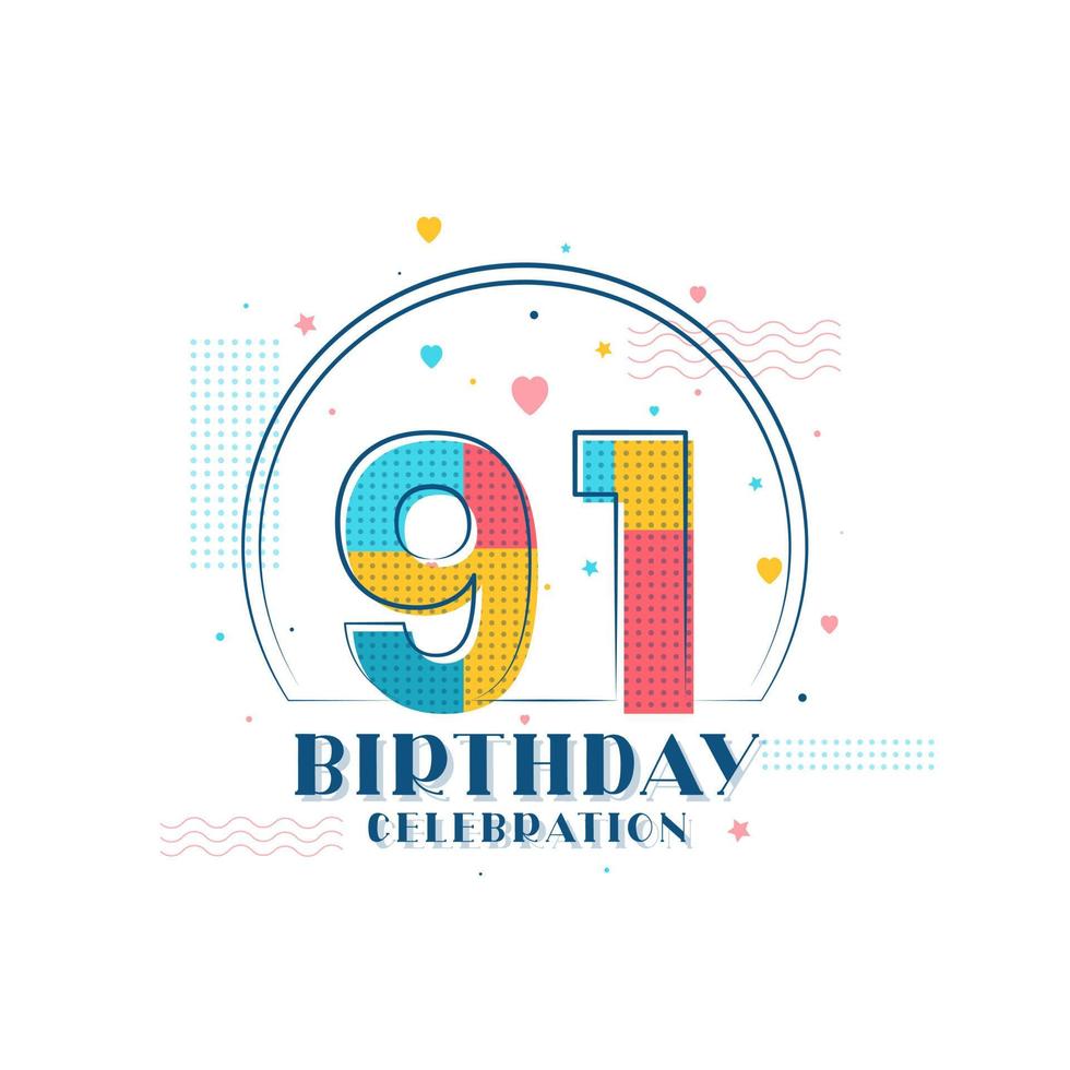 Celebrazione del 91° compleanno, design moderno del 91° compleanno vettore