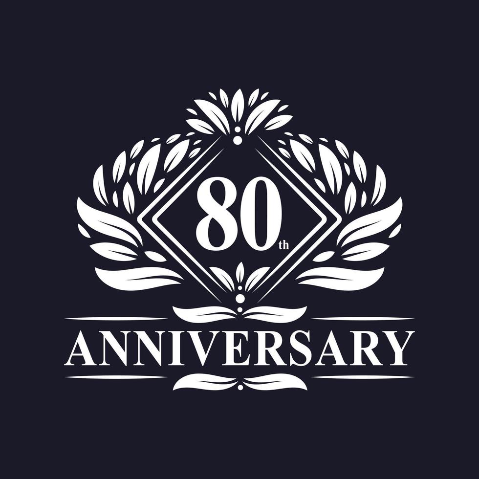 Logo dell'anniversario di 80 anni, logo floreale di lusso dell'ottantesimo anniversario. vettore