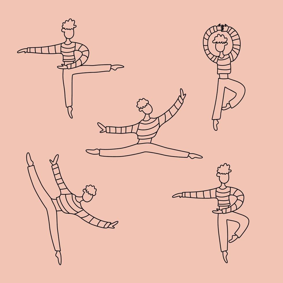 ballerino. pratica di balletto. insieme lineare di doodle di vettore. vettore