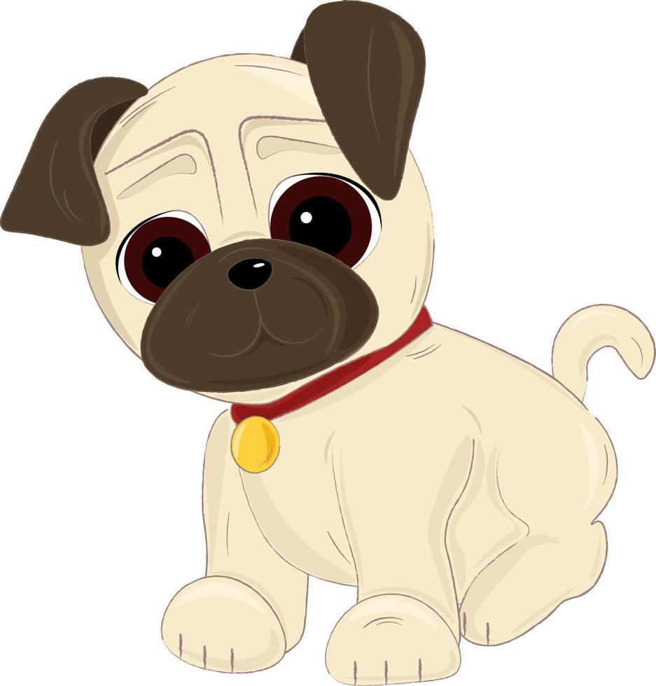 illustrazione di un simpatico cartone animato pug con un collare vettore