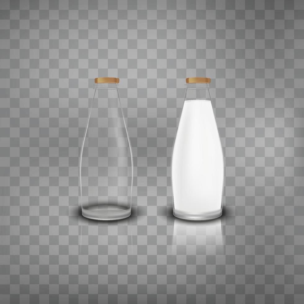 illustrazione vettoriale di bottiglie di vetro di latte vuote e piene