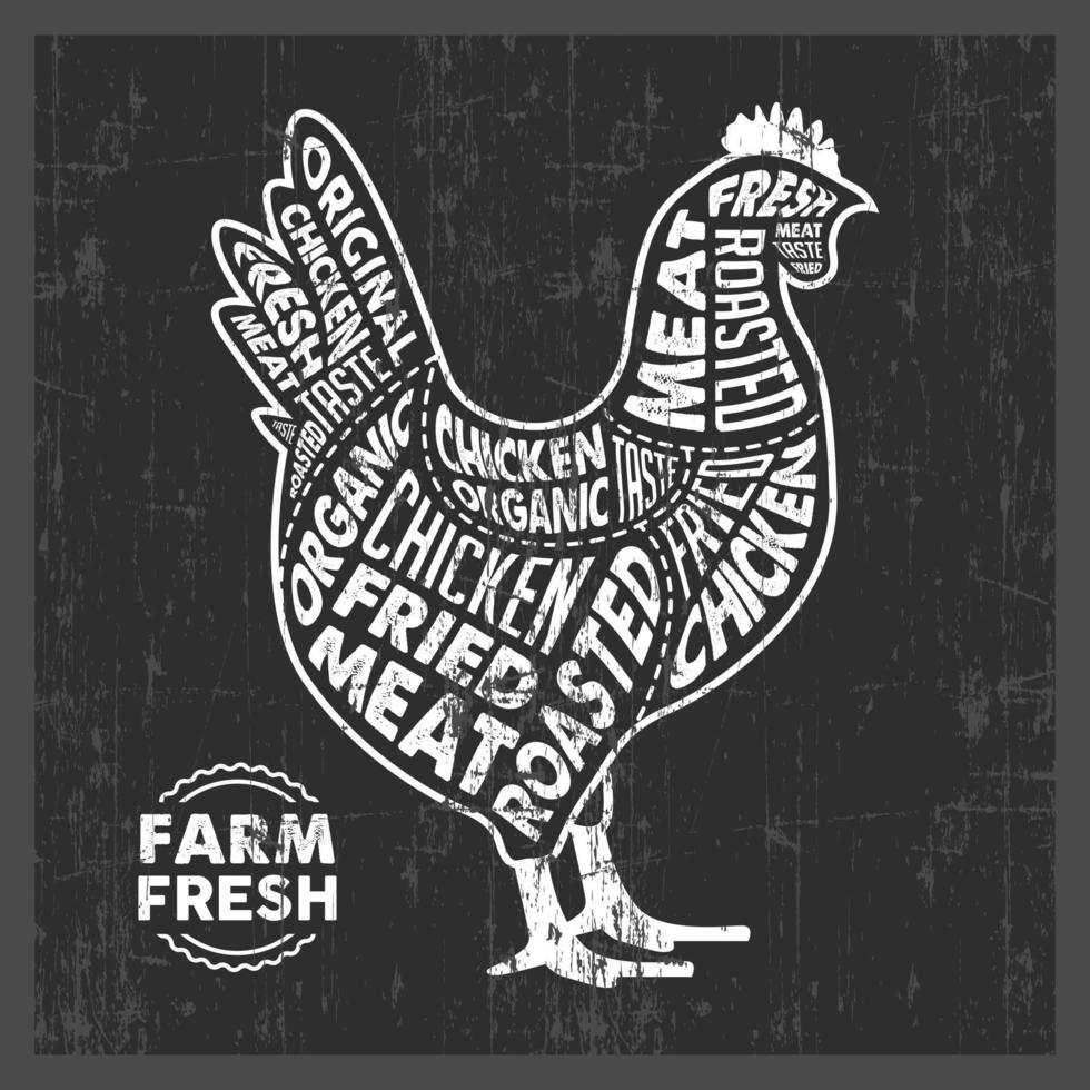 fattoria fresca pollo carne tipografia segnaletica poster rustico vettore