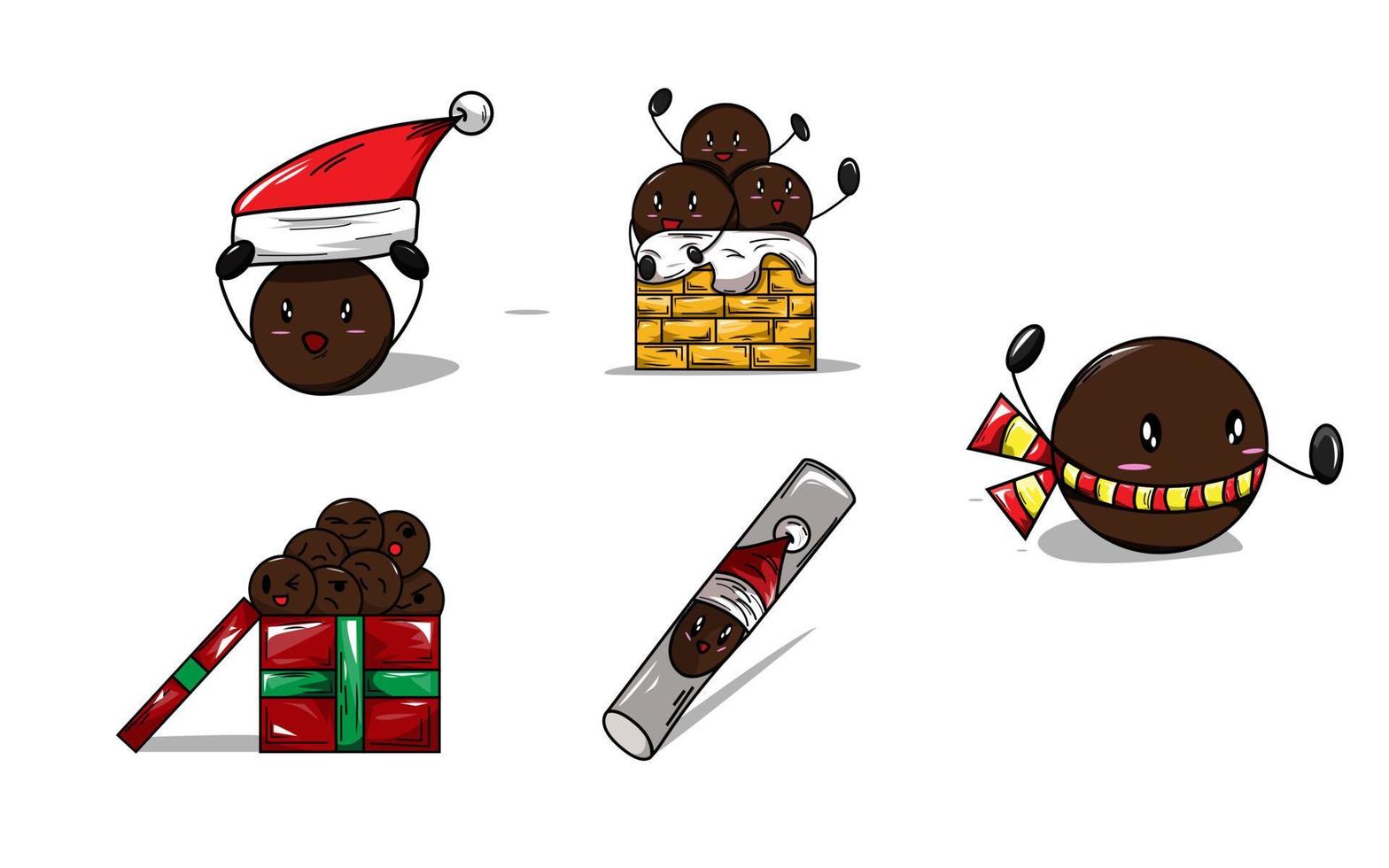 personaggio di cioccolato vestito con cappello da Babbo Natale. stile invernale di natale e capodanno. illustrazione carina divertente. vettore