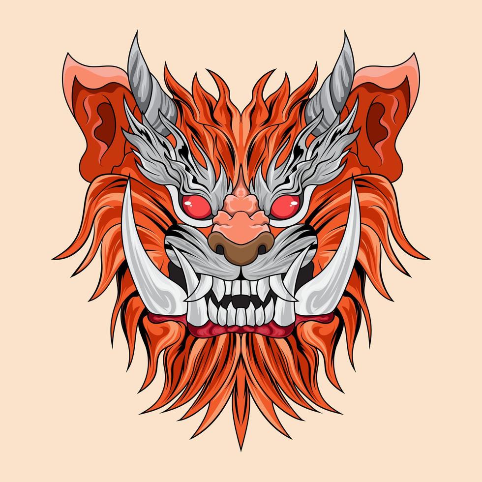 personaggio animale tigre bestia japanase illustrazioni vettoriali colorate disegnate a mano. per la grafica di t-shirt, banner, stampe di moda, t-shirt con slogan, adesivi, volantini, poster e altri usi creativi