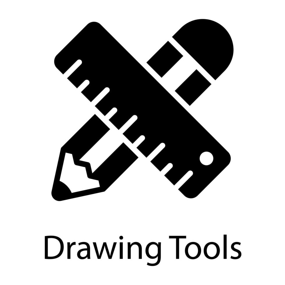 icona del glifo con matita e righello isolata su sfondo bianco vettore