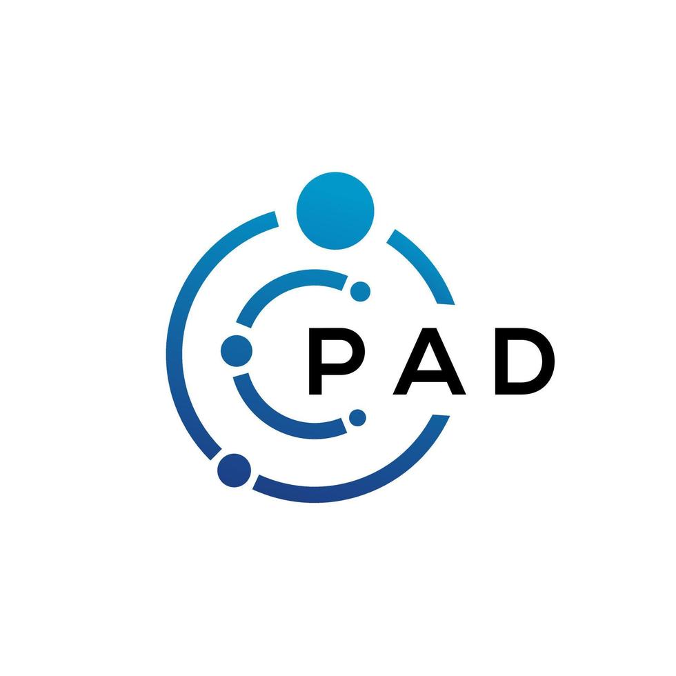 pad lettera tecnologia logo design su sfondo bianco. pad creative iniziali lettera it logo concept. disegno della lettera del pad. vettore