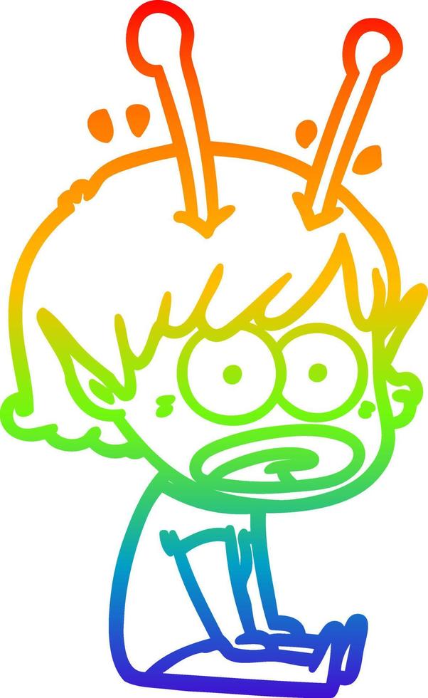 arcobaleno gradiente disegno cartone animato ragazza aliena scioccata vettore