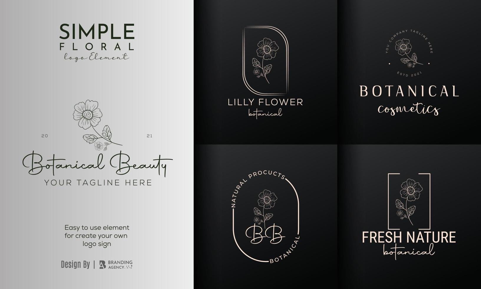 logo disegnato a mano di elemento floreale botanico con fiori selvatici e foglie. logo per spa e salone di bellezza, boutique, negozio biologico, matrimonio, designer floreale, interni, fotografia, cosmetici. vettore