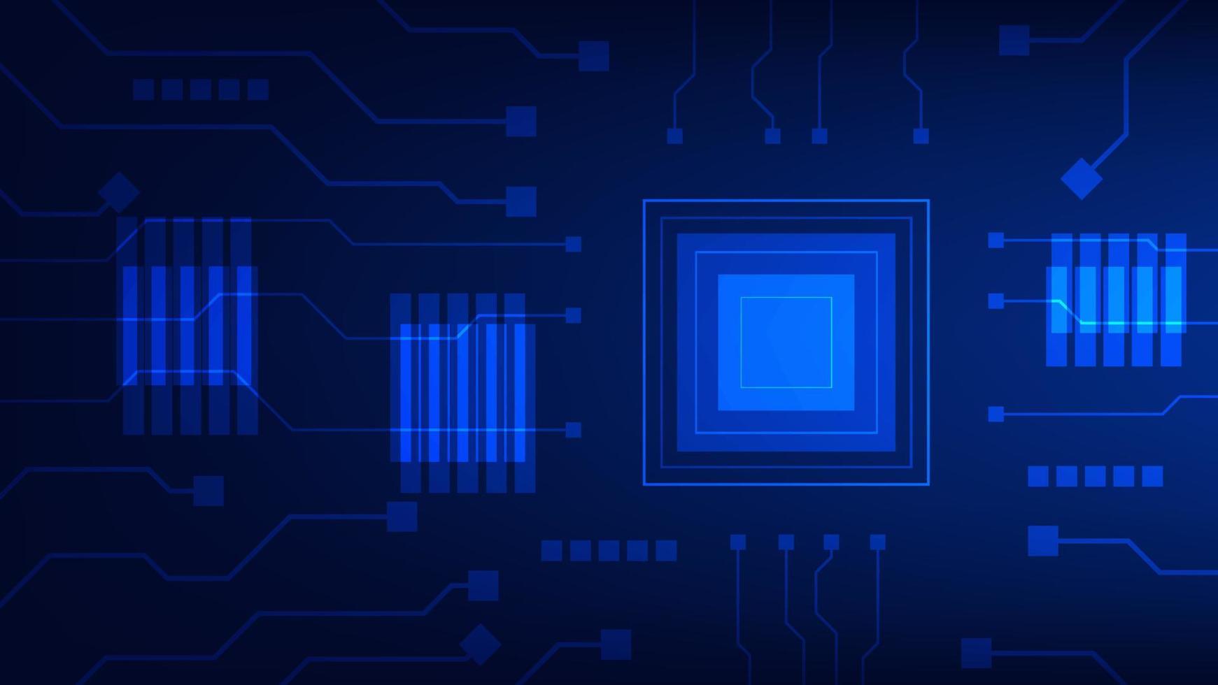 circuito digitale hi tech. ai pad e linee elettriche collegate su sfondo di illuminazione blu. concetto di tecnologia futuristica vettore