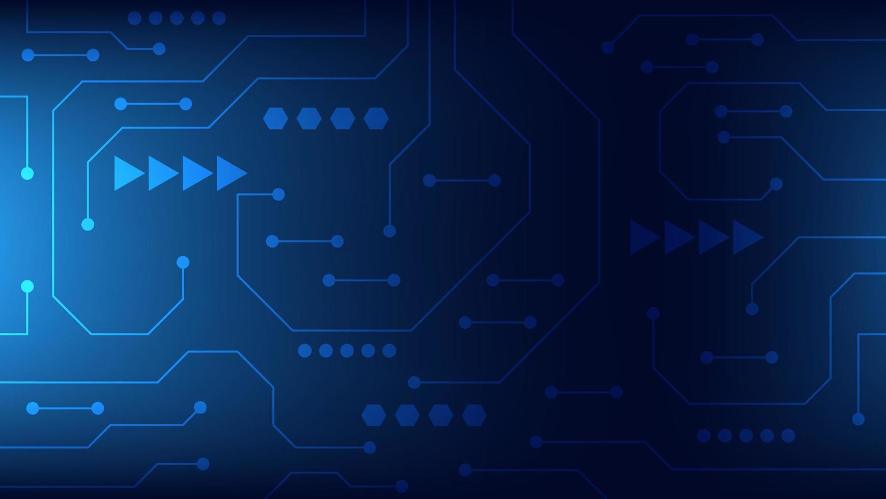 circuito digitale hi tech. ai pad e linee elettriche collegate su sfondo di illuminazione blu. concetto di tecnologia futuristica vettore