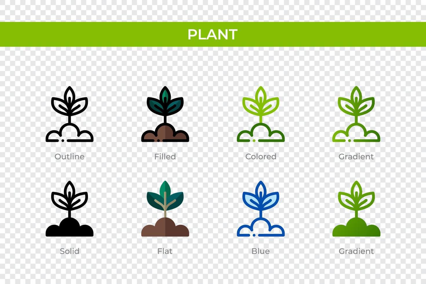 icona della pianta in stile diverso. icone vettoriali di piante progettate in stile contorno, solido, colorato, pieno, sfumato e piatto. simbolo, illustrazione del logo. illustrazione vettoriale