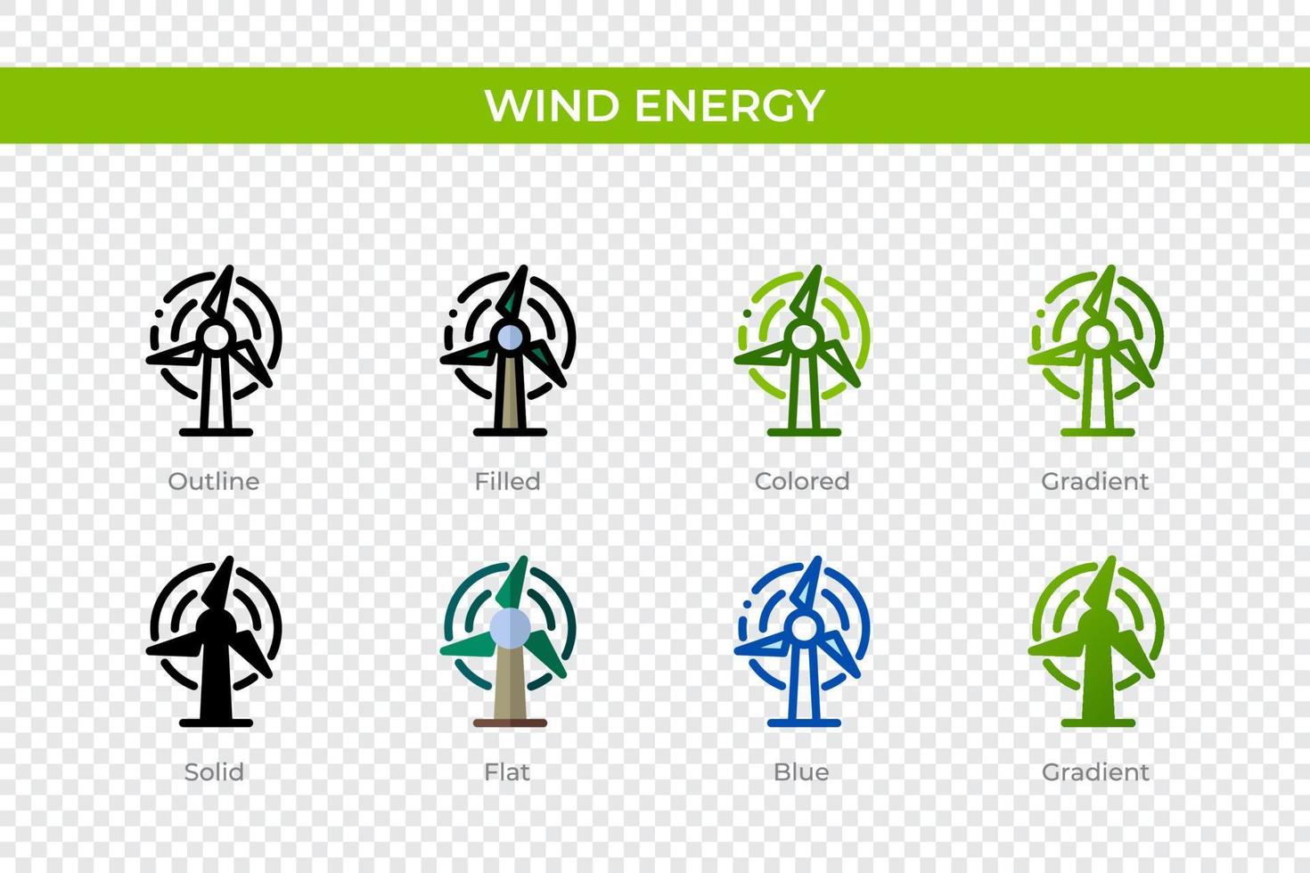 icona di energia eolica in stile diverso. icone vettoriali di energia eolica progettate in stile contorno, solido, colorato, pieno, sfumato e piatto. simbolo, illustrazione del logo. illustrazione vettoriale