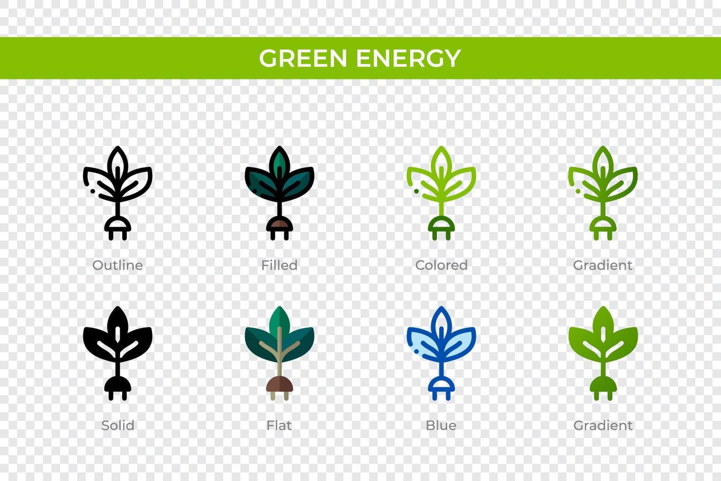 icona di energia verde in stile diverso. icone vettoriali di energia verde progettate in stile contorno, solido, colorato, pieno, sfumato e piatto. simbolo, illustrazione del logo. illustrazione vettoriale
