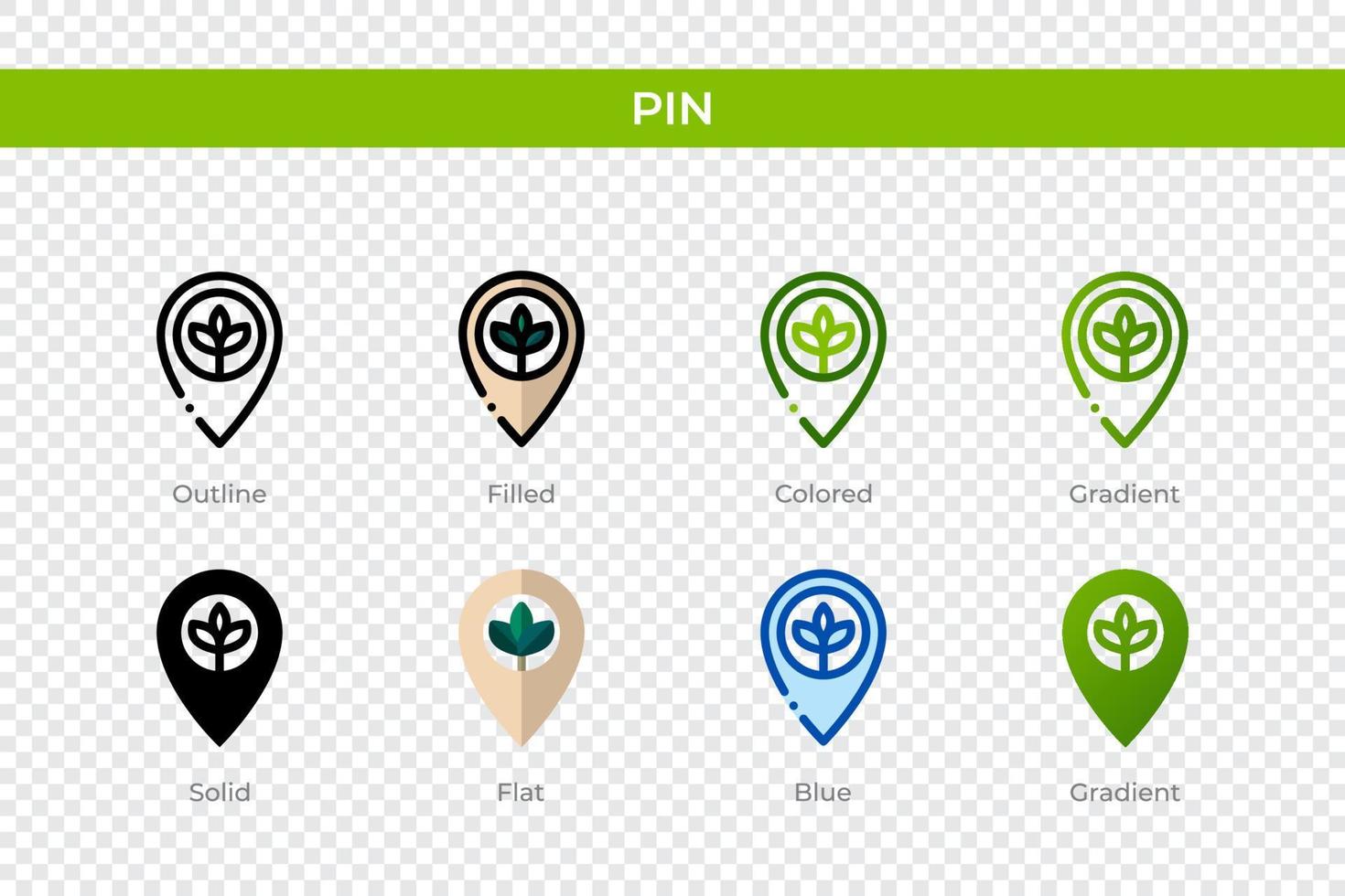 icona pin in stile diverso. pin icone vettoriali progettate in stile contorno, solido, colorato, pieno, sfumato e piatto. simbolo, illustrazione del logo. illustrazione vettoriale