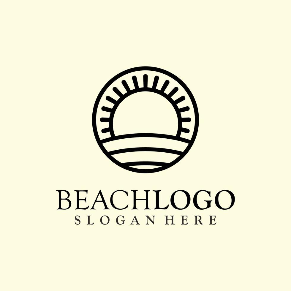 spiaggia, mare, tramonto, alba, logo design illustrazione vettoriale