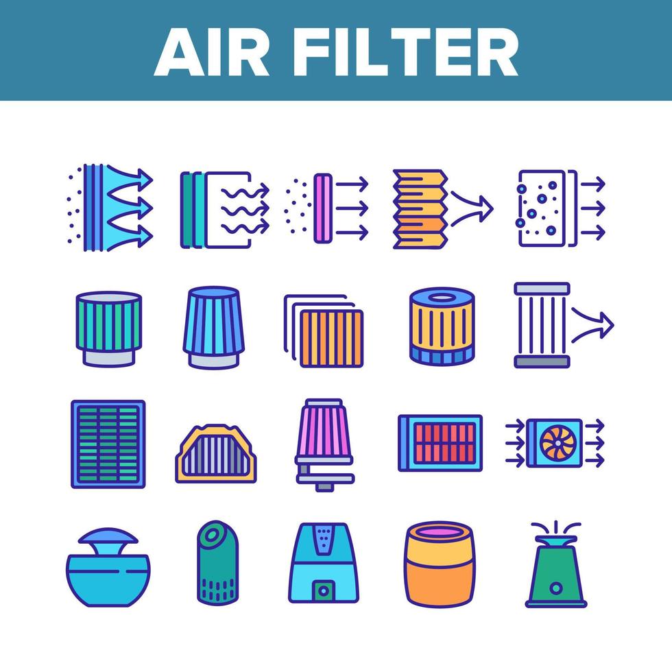filtro dell'aria e icone di raccolta del flusso d'aria impostano il vettore