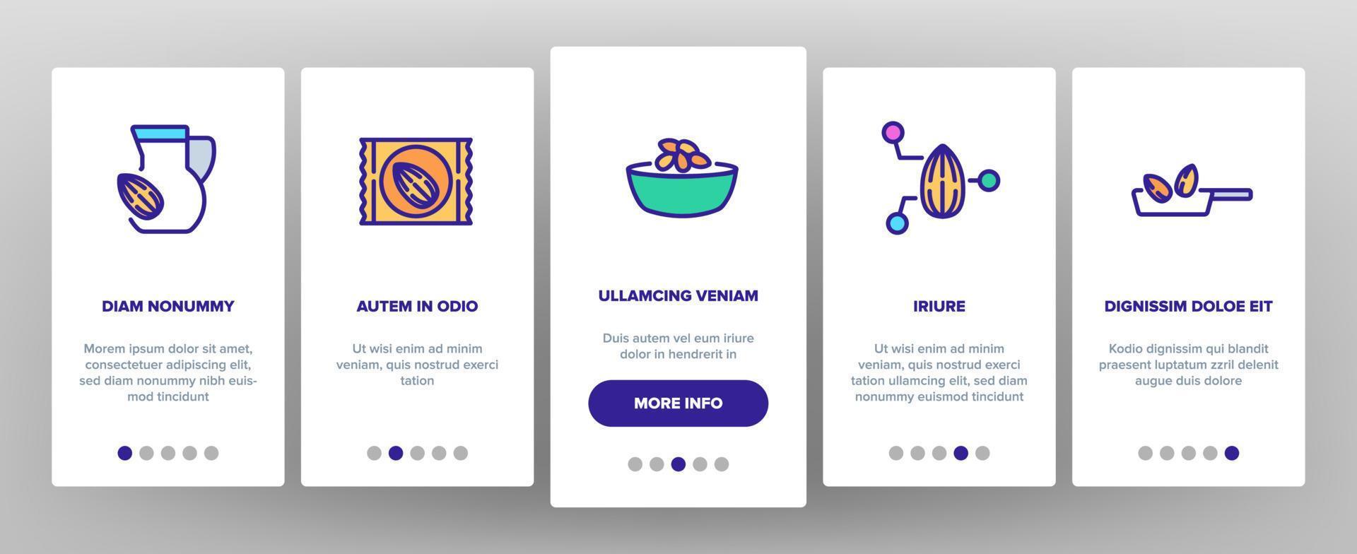le icone di onboarding dell'alimento naturale della mandorla hanno messo il vettore
