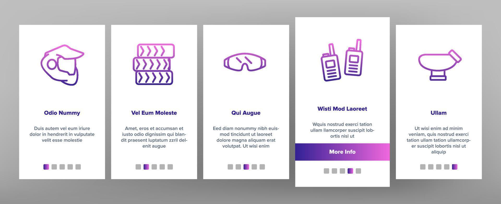 Icone di onboarding dello strumento di gioco di paintball impostano il vettore