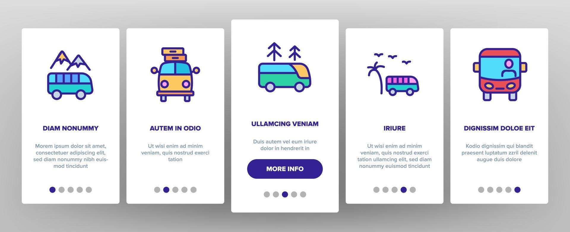 viaggio in autobus e viaggio onboarding icone impostare il vettore