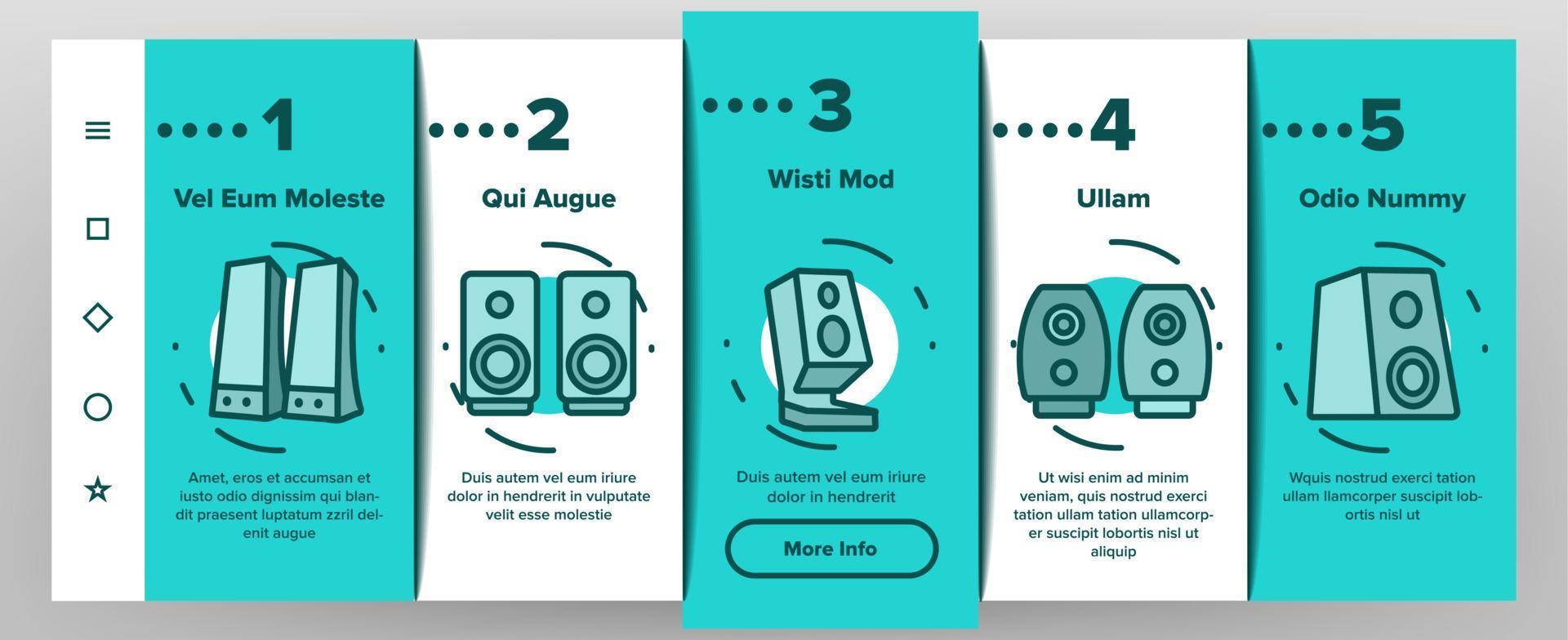 icone di onboarding degli altoparlanti di musica audio impostano il vettore